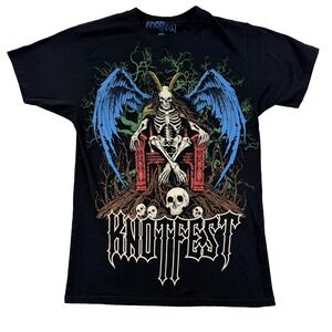 Mens Knotfest Graphic T Shirt Winged Goat God Skeleton Slipknot 2025 Black Sz S